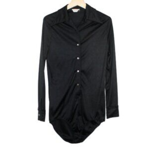 Vintage 70s Mr Dino womens bodysuit button front one piece long sleeve stretch